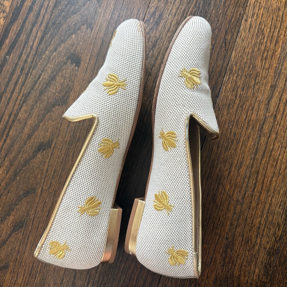 Jon Josef White and Gold Embroidered Bee Loafers - Picture 4 of 9